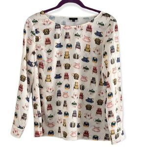 Talbots Blouse Eclectic and Unique Teapots Medium Petite